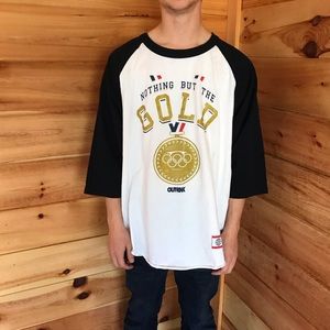 WHITE BASEBALL TEE STYLE USA OLYMPICS GRAPHIC TEE